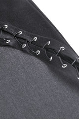 Black Leather Women's Punk Buckled Side Slit Irregular Hem Skirt - Product - 18