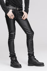 Black Wear Synthetic Leather Basic Model Punk Tight Mens Pants - Product - 3
