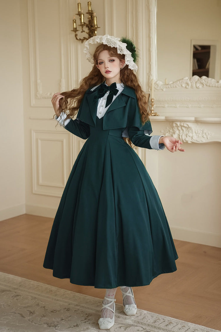 Green [Miss Donya] Stand Collar Long Sleeves Bow Gothic Elegant Lolita OP Dress - Green - 1