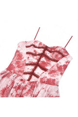 Red/White Multi-Layered Asymmetric Tie-dyed Women's Gothic Slip Dress - Product - 12