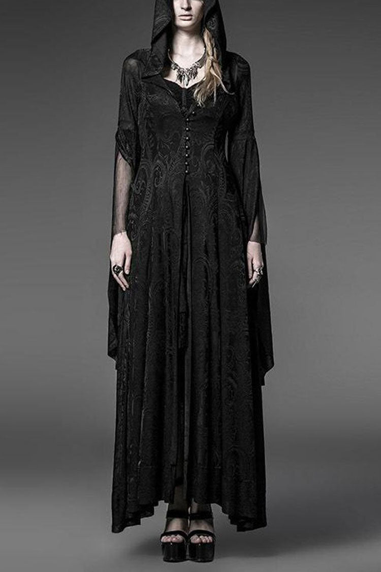 Black High Priestess Hooded Knitted Long Sleeves Gothic Lolita Dress - Black - 1