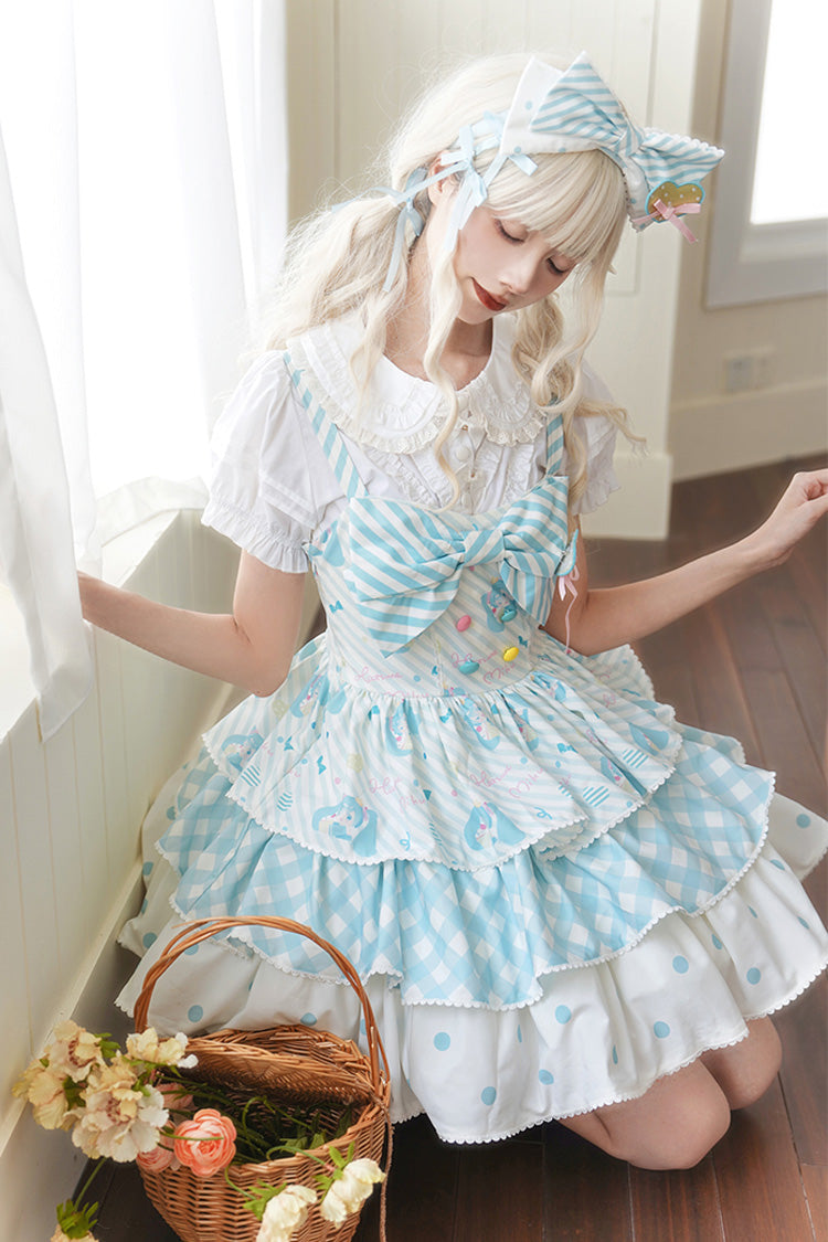 Blue [Hatsune Miku] Sleeveless Triple-Layered Print Bowknot Sweet Lolita Jsk Dress - Product - 8