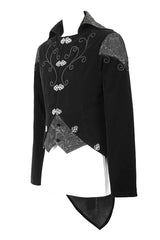 Black Vintage Fake Two Pieces Embroidered Velvet Gothic Mens Coat - Product - 5