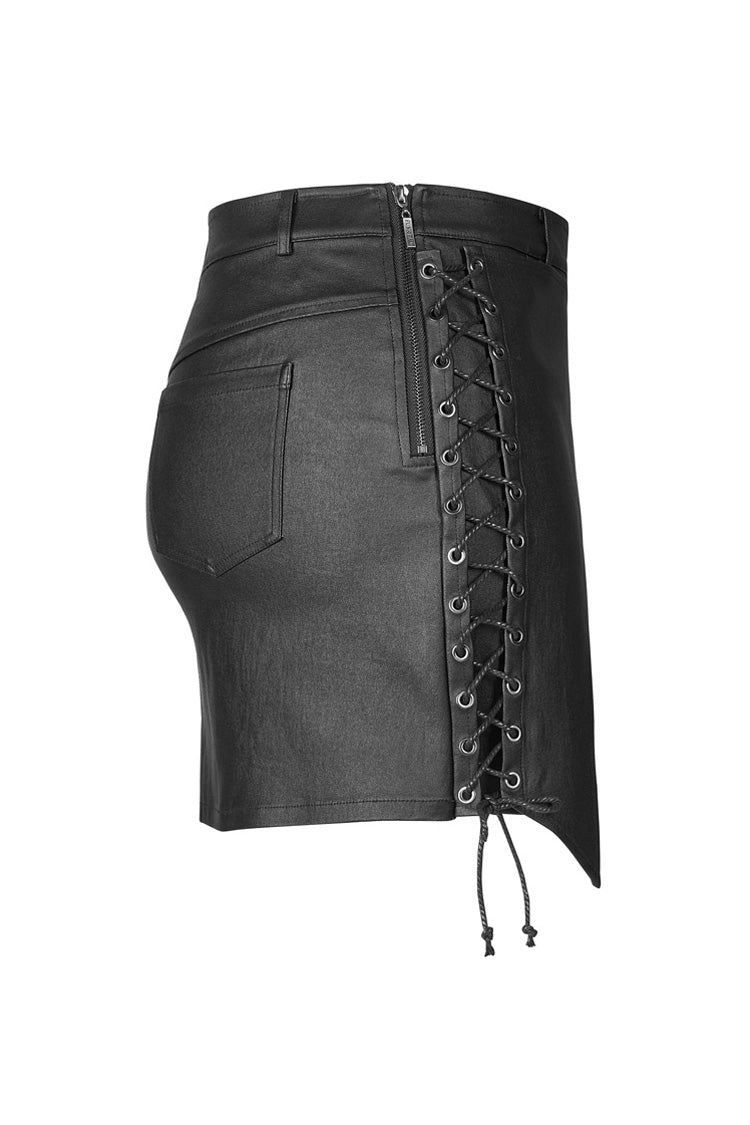 Black Side Metal Clasp Lace-Up Irregular Hem Plus Size Skinny Leather Women's Punk Skirt - Product - 6