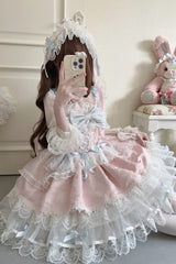 Pink [Fleishi Island] Sleeveless Ruffle Bowknot Lace Slim Sweet Ballet Lolita Jsk Dress - Product - 7