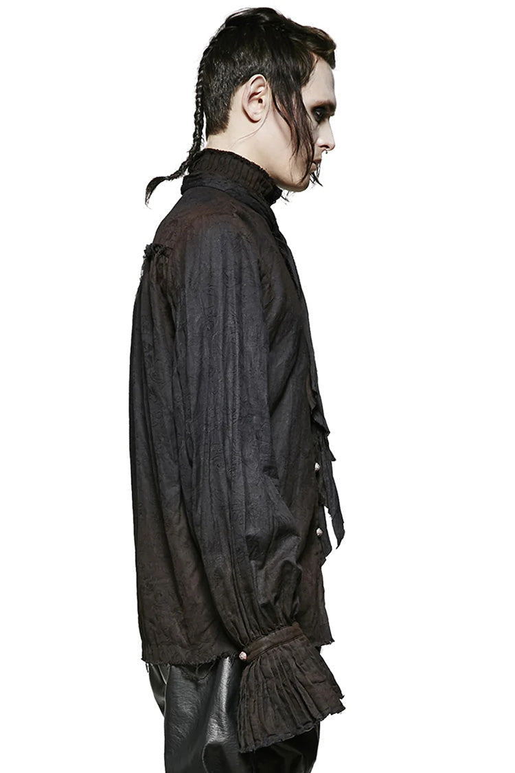 Black Long Lantern Sleeves Retro Metal Button Mens Steampunk Tie Shirt - Product - 2