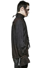 Black Long Lantern Sleeves Retro Metal Button Mens Steampunk Tie Shirt - Product - 2