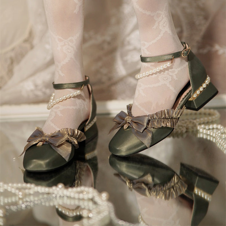 Romance Bowknot Lace Pearl Sweet Elegant Lolita Shoes 4 Colors - Product - 11
