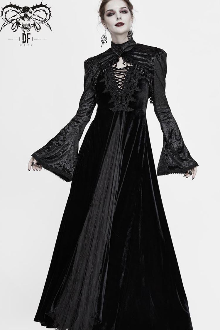 Black Lace Velvet Bubble Trumpet Sleeve Women's Gothic Small Shawl - Product - 10