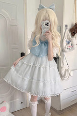 Seaside Pearls High Waisted Multi-layer Bowknot Sweet Lolita Jsk Dress 2 Colors - Blue - 1