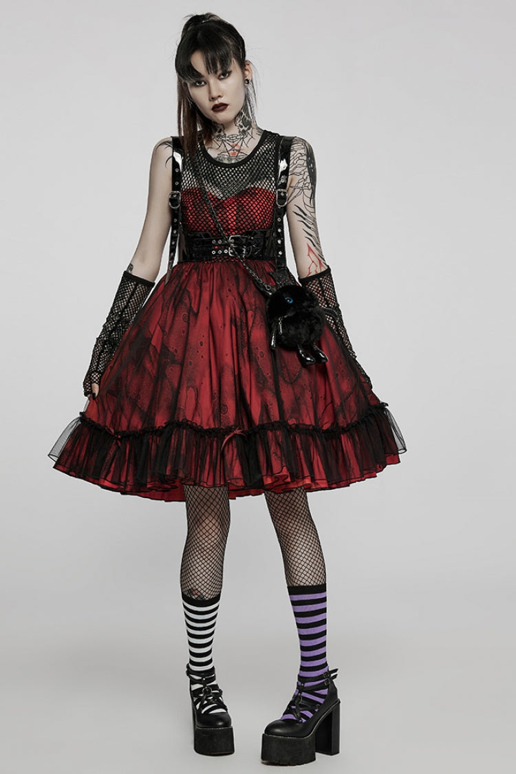 Black/Red Sleeveless Multi-layer Stitching Mesh Women's Gothic Elegant Lolita Dress - Product - 4