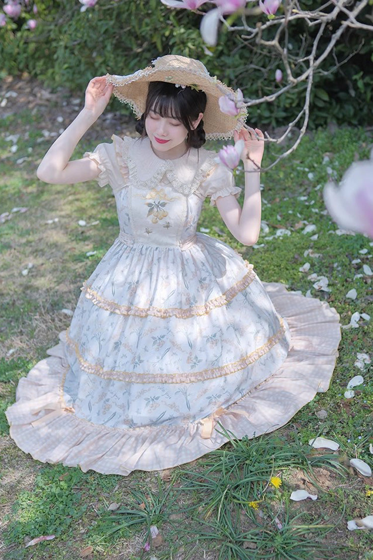 Multi-Color Cherry Butterfly Printed Embroidered Ruffle Sweet Lolita JSK Dress - Product - 7