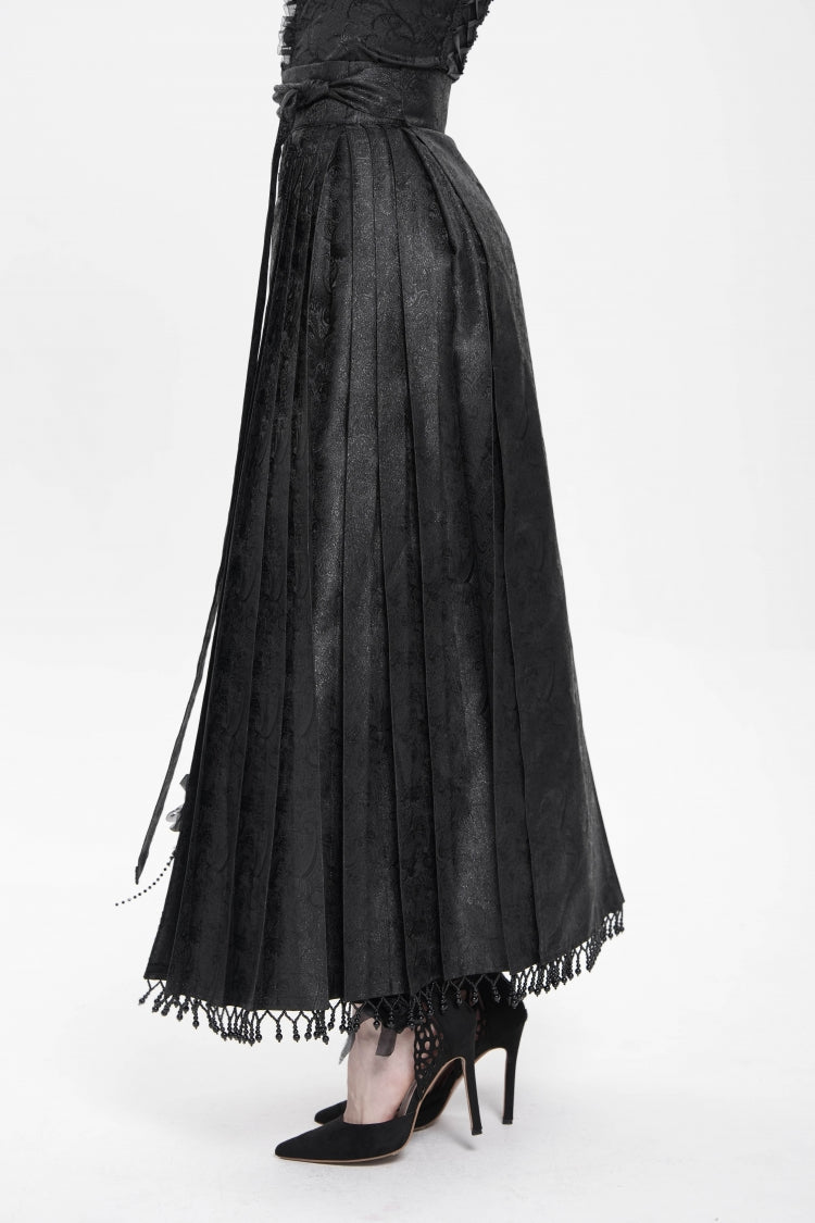 Black Floral Cross Embroidery Chain Women's Gothic Horse-face Long Skirt - Product - 2
