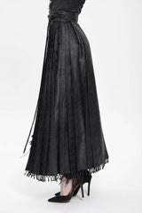 Black Floral Cross Embroidery Chain Women's Gothic Horse-face Long Skirt - Product - 2
