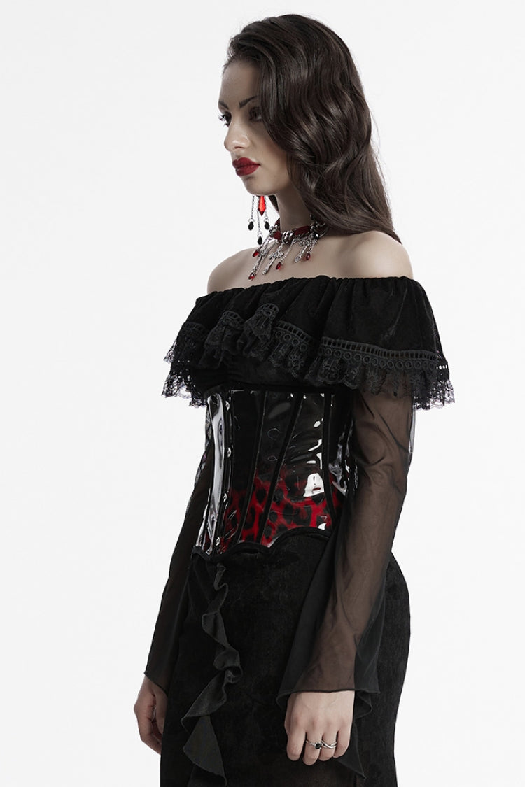 Black/Red Gradient Patent Leather Women's Gothic Underbust Corset - Product - 2