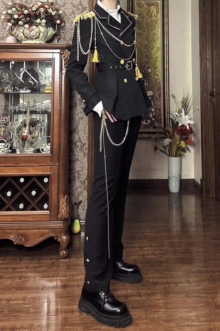 Black Lapel Collar Long Sleeves Ouji Military Prince Handsome Lolita Suit Coat - Product - 5