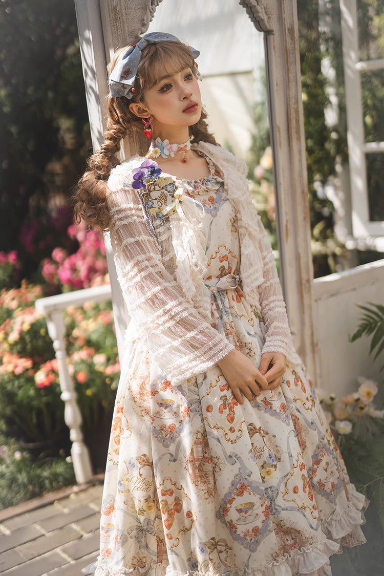 Cat Rose Tea Sleeveless Print Ruffle Bowknot Sweet Lolita Jumper Dress Version2 3 Colors - Product - 9