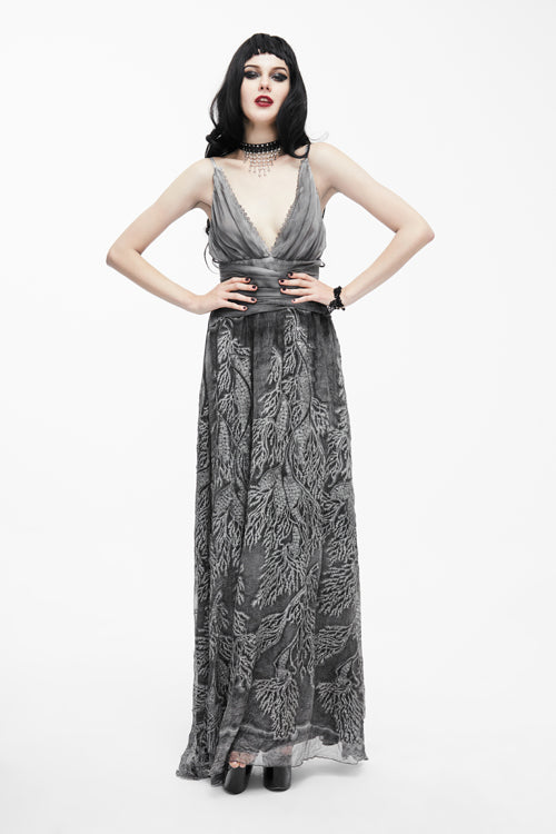 Punk Wedding Embroidery Smoky Pattern Sexy  Silk Chiffon Halter Womens Dress - Product - 2