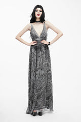 Punk Wedding Embroidery Smoky Pattern Sexy  Silk Chiffon Halter Womens Dress - Product - 2