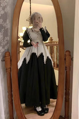 Black/White Nun Style Maid Long Puff Sleeves Slim Gothic Lolita Dress - Product - 4