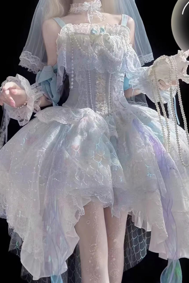 シーブルー [Mermaid’s Tears] ノースリーブ オンブルプリント 花嫁風パール装飾スウィートロリータジャンパースカート（JSK）セット 商品画像