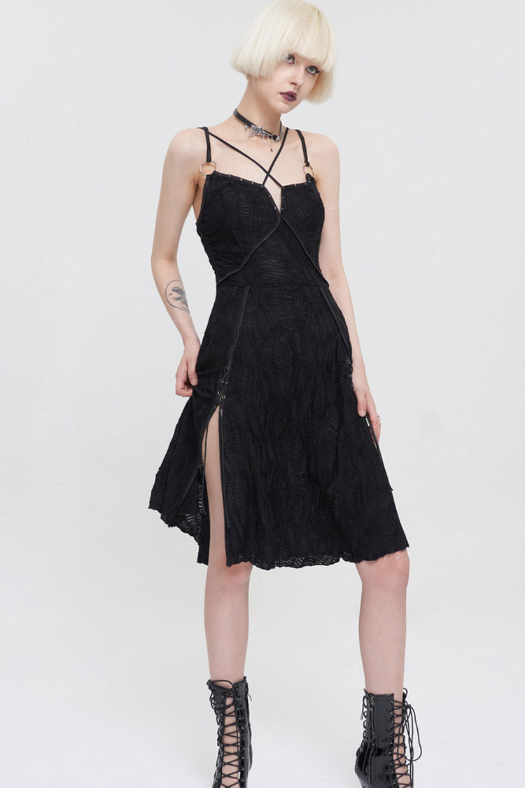 Black Punk Suspenders Slit Hem Wave Stretch Fabrics Women's Dress - Product - 7