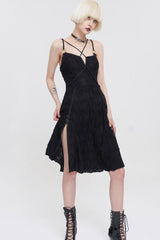 Black Punk Suspenders Slit Hem Wave Stretch Fabrics Women's Dress - Product - 7