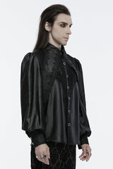 Black Long Puff Sleeves Spliced Lace Men's Gothic Shirt - Product - 2