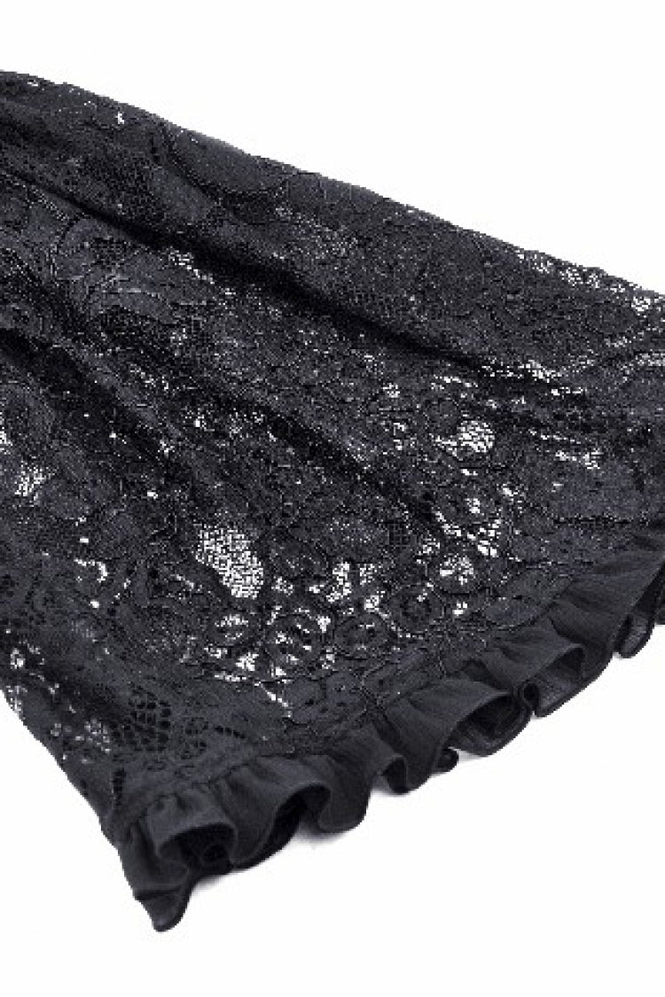 Black Ruffled Off Shoulder Long Bishop Sleeves Lace Women's Gothic Cape - Product - 17