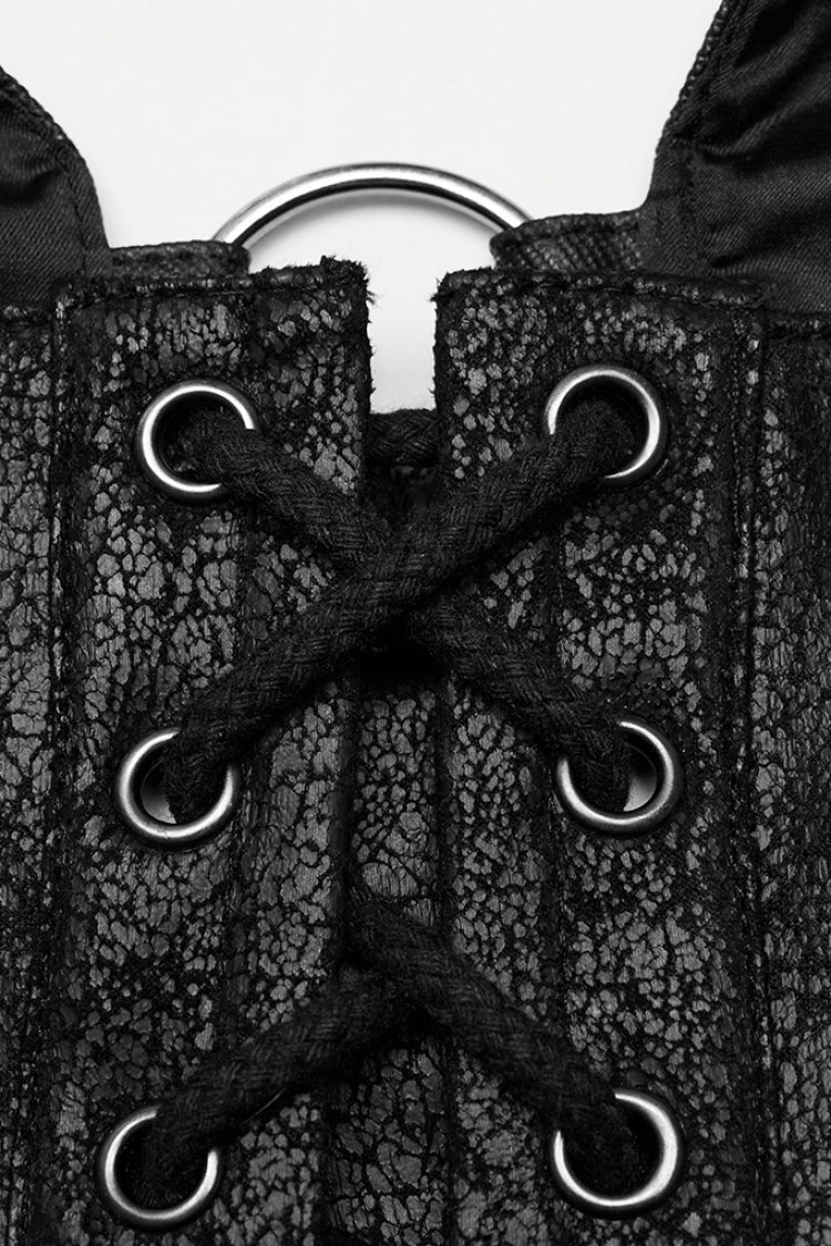 Black Faux Leather Hollow Metal Ring Lace Women's Gothic Corset - Product - 6