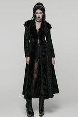 Black Lapel Collar Long Sleeves Floral Printed Plush Spliced Women's Gothic Coat - Product - 4