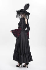 Red Long Sleeves Floral Embroidery Lace-Up Pleated Women's Gothic Dress - Product - 3