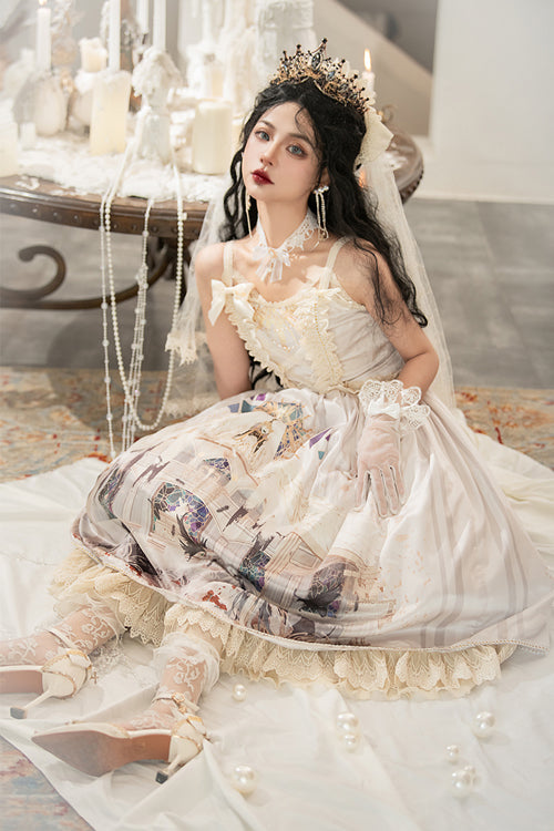Beige Elegant Vintage Gorgeous Hymn Print High Waisted Sweet Lolita JSK Dress - Product - 6