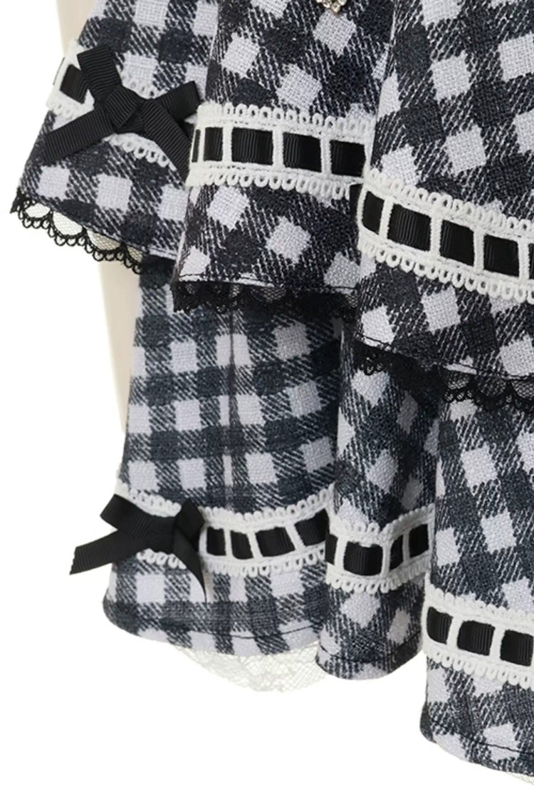 Sweet Multi-Layered Plaid Printed Ruffled Bow Lace-Up Jirai Kei Plus Size Japanese College Style Skirt 3 Colors - Product - 9