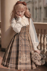 Detective Girl Lapel Collar Double Breasted Embroidery Fake Two Pieces Plaid Sweet Lolita OP Dress - Product - 3