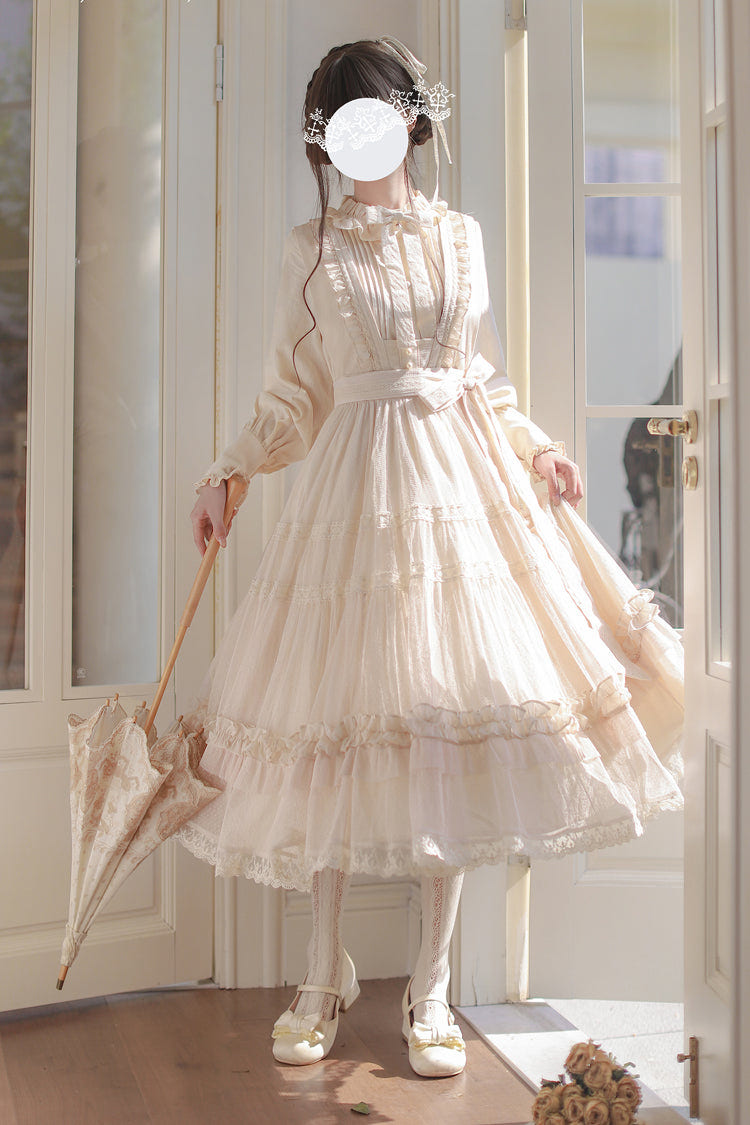 Ivory Sleeveless Ruffle Lace Sweet Japanese Elegant Lolita Jumper Dress - Ivory - 1