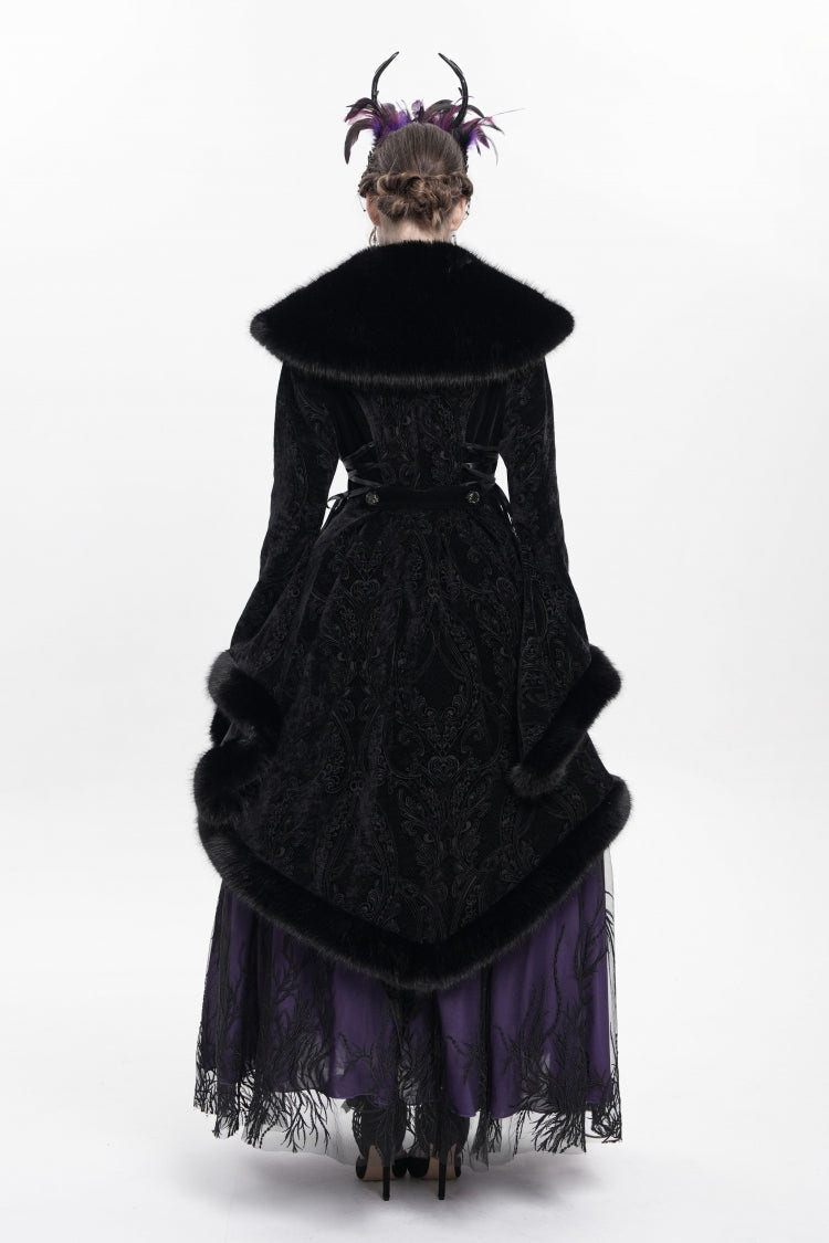Black Long Sleeves Floral Embroidery Women's Gothic Fluffy Coat - Product - 9
