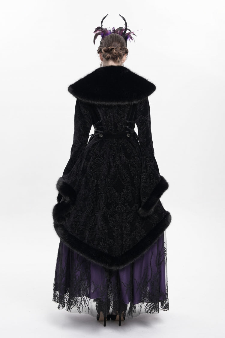 Black Long Sleeves Floral Embroidery Women's Gothic Fluffy Coat - Product - 9