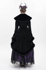 Black Long Sleeves Floral Embroidery Women's Gothic Fluffy Coat - Product - 9