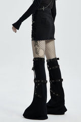 Black Five-Pointed Print Slim Ripped Metal Nail Decoration Women's Steampunk Skirt - Product - 3