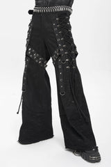 Black Spliced Lace-Up Mesh Ripped Men's Punk Baggy Pants - Product - 2