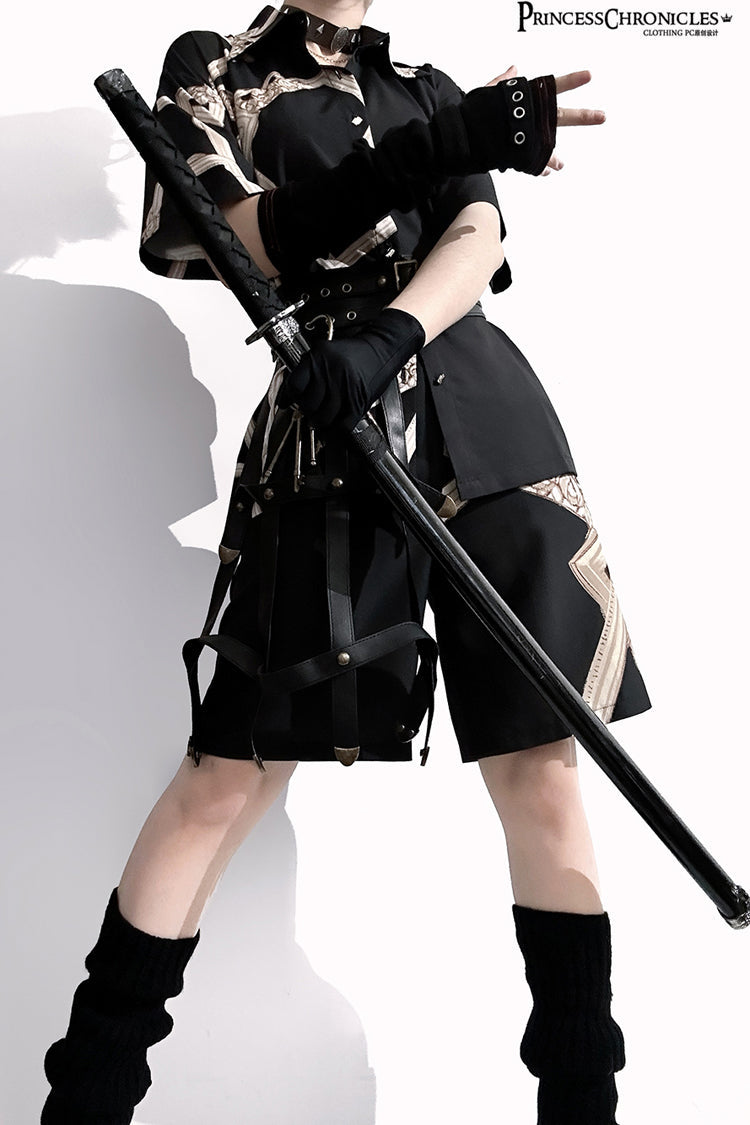 Black [Dream Void Mirror] Print Ouji Fashion Prince Handsome Lolita Shorts - Product - 6