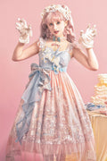 Pink Cloud Paradise Print Ruffle Embroidery Bowknot Lace Sweet (Set) front view