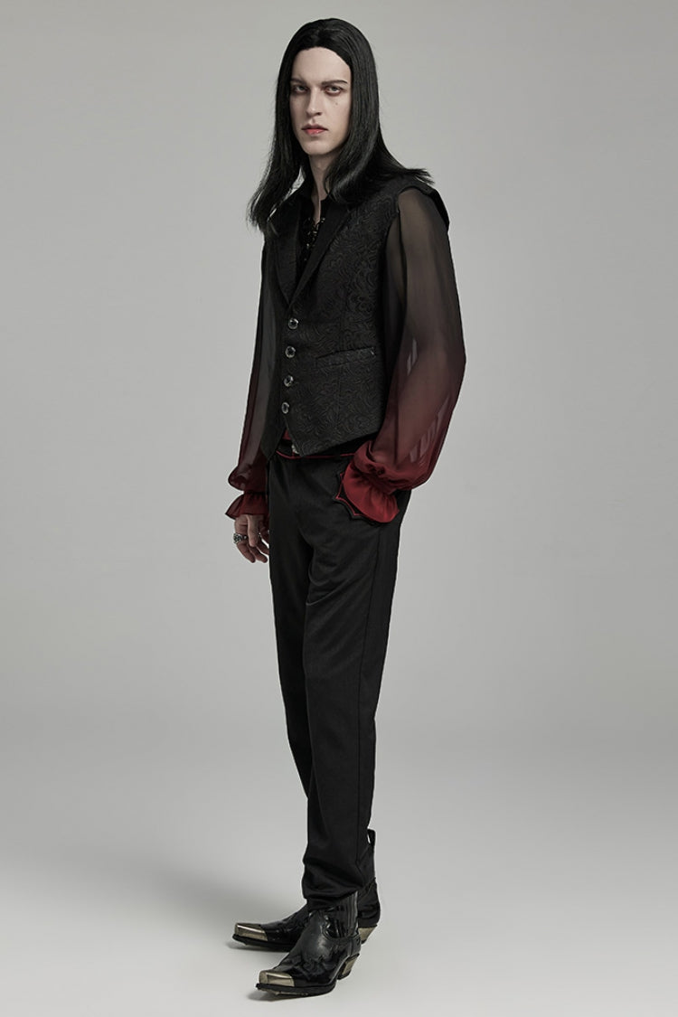 Black Lapel Collar Jacquard Slim Men's Gothic Vest - Product - 4