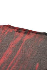 Black/Red Round Collar Long Sleeves Sheer Mesh Tie-dyed Women's Gothic Versatile Basic Top - Product - 14