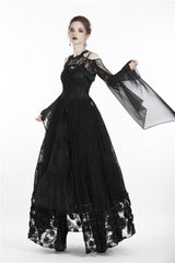 Black Off Shoulder Sheer Lace Long Trumpet Chiffon Sleeves Cut-Out Women's Gothic Capelet - Product - 12