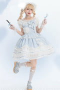 Blue Tea Break Sweetheart Short Sleeves Multi-Layered Plaid Print Ruffle Sweet (Dress Only) front view