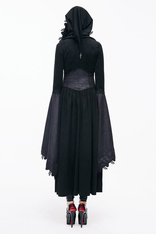 Gothic Black Pointed Hat Velveteen Floral Tunic Womens Coats - Product - 3