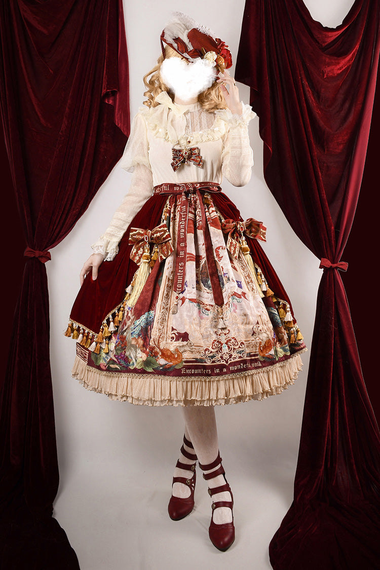 Red [Kaleidoscope of Dreams] Oil Print Side Cardigan Sweet Vintage Gorgeous Lolita Skirt - Product - 2