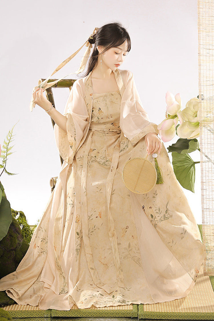 Ivory Song Dynasty High Waisted Printed Women's Classic Chinese Style Hanfu Dress Set - Product - 4